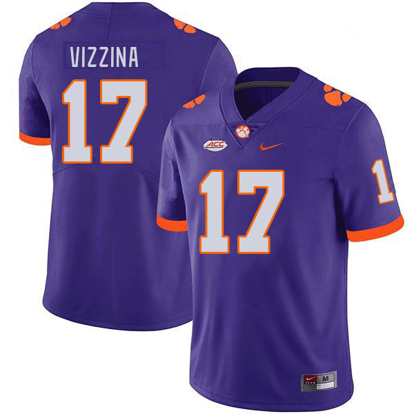 Men's Clemson Tigers Christopher Vizzina #17 College Purple NCAA Authentic Football Stitched Jersey 23OE30VZ